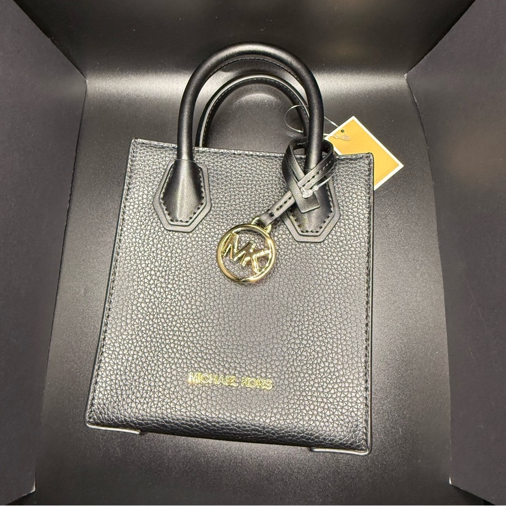 Michael Kors Black Leather Mini Crossbody Tote Bag